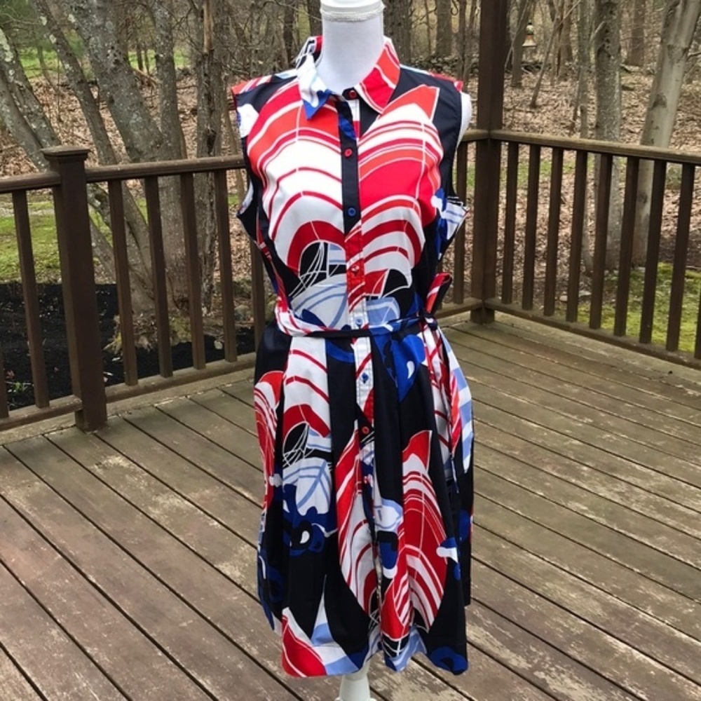 NWT! TALBOTS size 16P Red with Navy Combo Dress